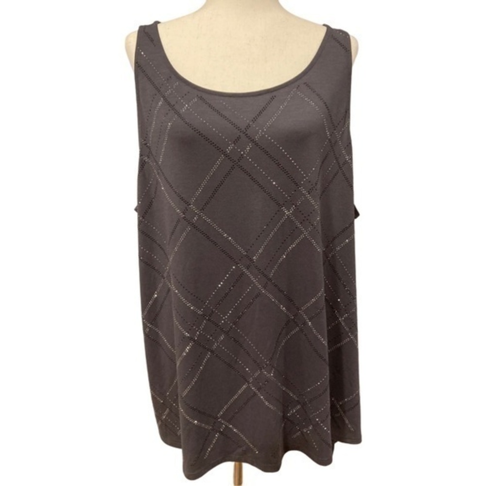 22 24 LANE BRYANT Tank Womens Silver Black Beads Fancy Blouse Shirt Plus